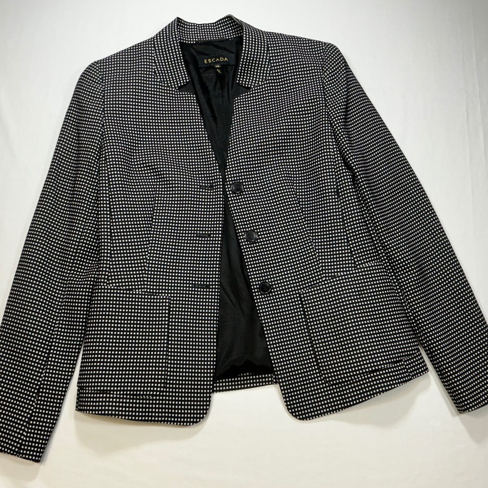 ESCADA Blazer Black & White Checkered Print Career Business Casual Coat